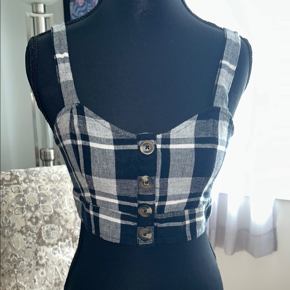 American Eagle Outfitters Plaid Button-Front Tank Top